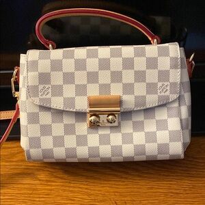 Louis Vuitton White and Gray Crossbody Bag with Iconic Checkered Pattern